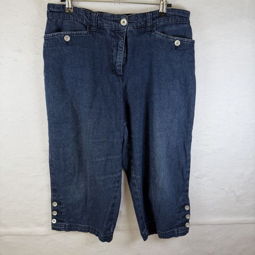 Karen Scott Petites Dark‎ Jeans Sailor Style Button Hem Coastal Grandma Sz 10p
